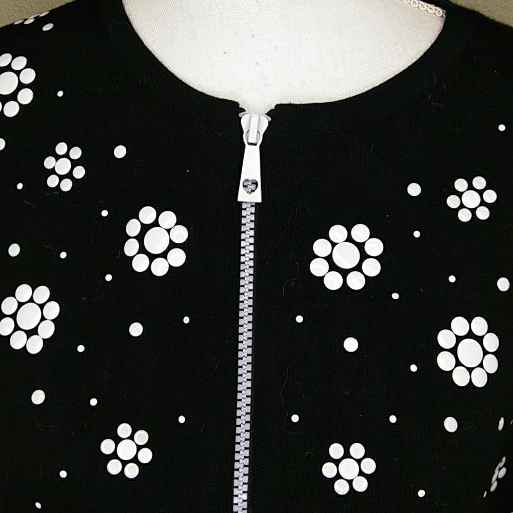 Cathy Daniels Lightweight 100% Cotton Black Zipper Front Cardigan - L - NWOT - Picture 2 of 7